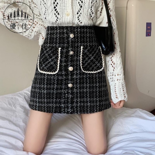 Chân Váy Dạ Chữ A Kẻ Viền Thừng Thời Trang