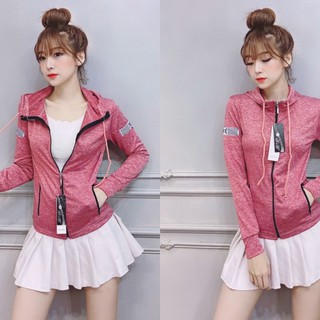 Áo khoác nhẹ nữ thun dệt có nón in hoạ tiết form dài trẻ trung