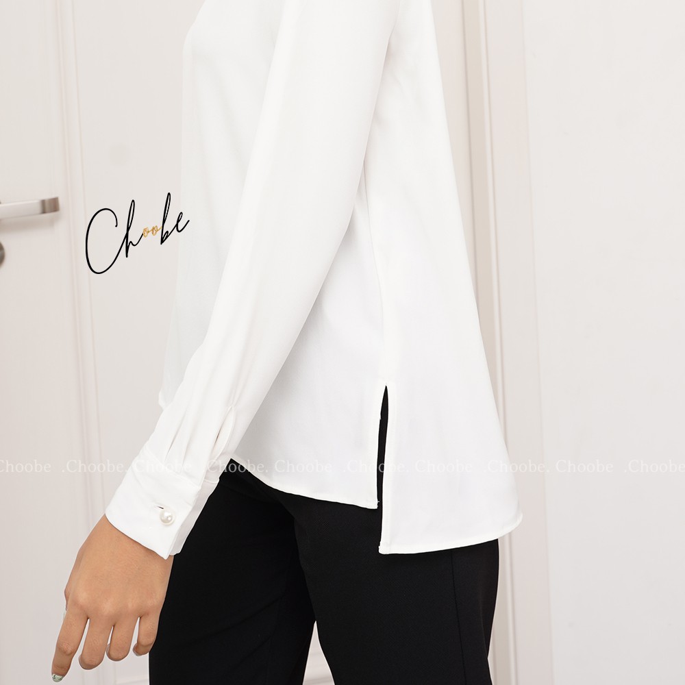 [Mã WABRM4  giảm 15% tối đa 50k đơn 150k] Áo sơ mi nữ Choobe dài tay trắng, cổ cách điệu voan V mềm mại thanh lịch - A16 | BigBuy360 - bigbuy360.vn