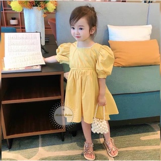 Váy hè tay bồng phối ren cổ siêu xinh cho bé