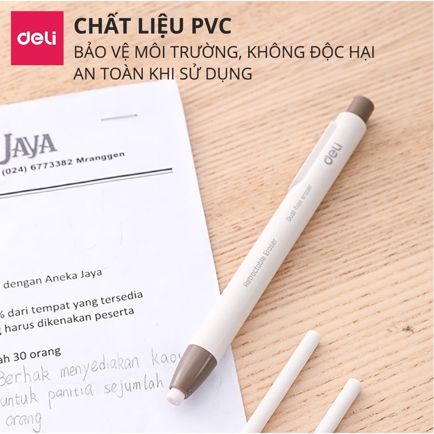 Tẩy bút chì dạng bấm Deli EH01800 – có lõi thay thế EH01912 - thân màu trắng - vpp Diệp Lạc (sỉ/lẻ)