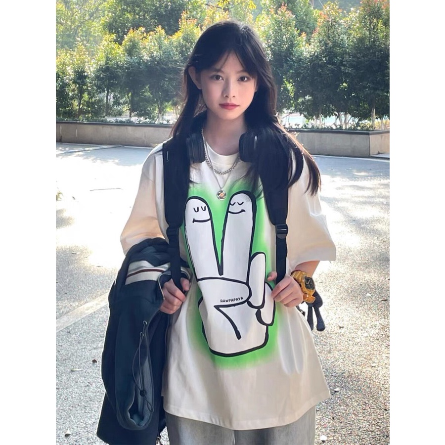 áo thun cototn tay lỡ dáng rộng unisex - bàn tay