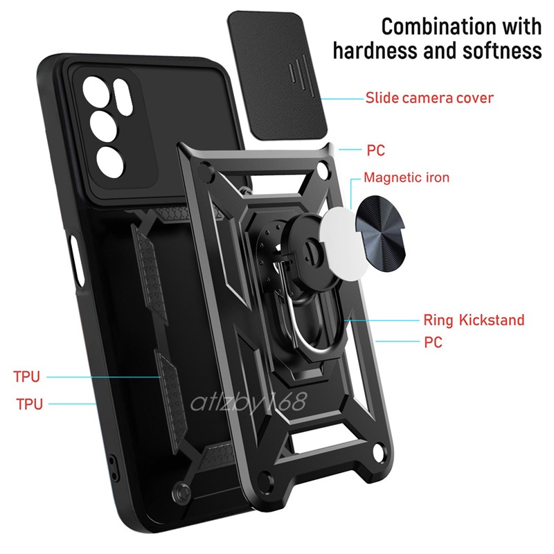 Ốp Điện Thoại Chống Sốc Có Thanh Trượt Bảo Vệ Camera Cho Oppo Reno 6Z 5G 6 5 A16 A15 A15s Reno6Z Reno6 5