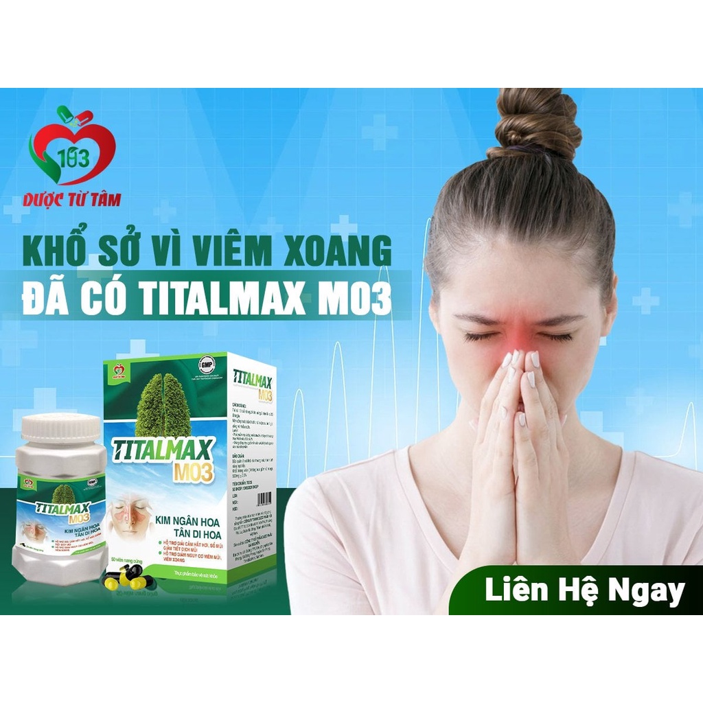 Titalmax M03 Giảm viêm xoang nghẹt mũi khó thở hắt hơi sổ mũi đau nhức vùng đầu trán Hộp 50 Viên
