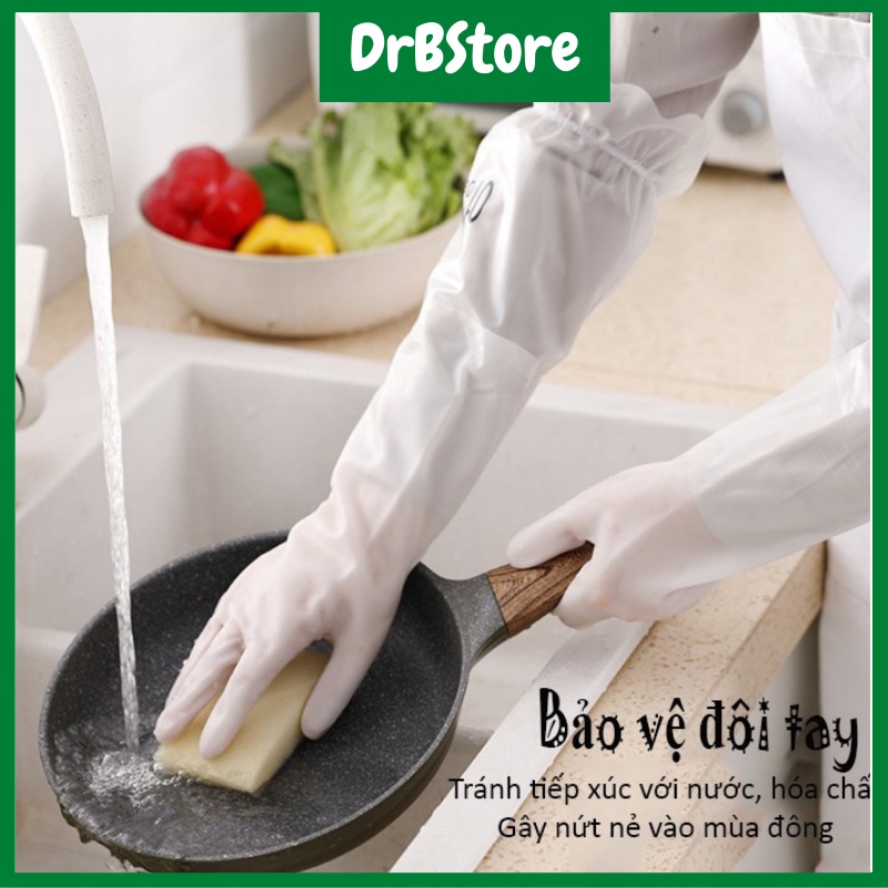 Găng tay cao su lót nỉ có chun chống tụt dáng dài siêu dai DrbStore