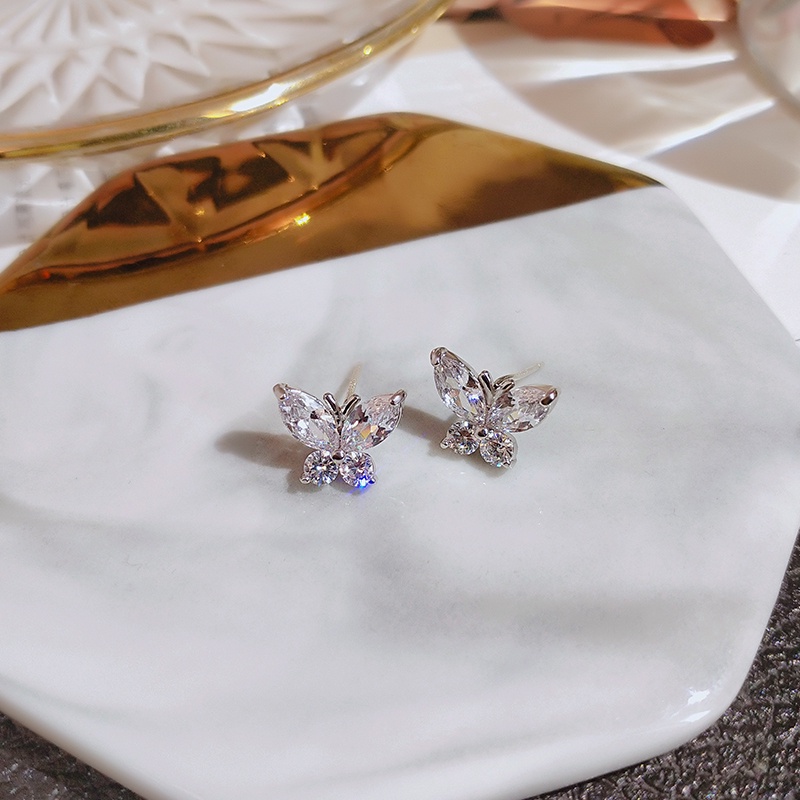 Bông tai bạc JIUDUOLAN hình bướm đính đá zircon thanh lịch thời trang cho nữ