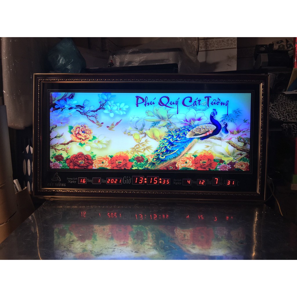 Đồng hồ Lịch Vạn Niên - Tranh đèn Phú Quý Cát Tường 86x45x7cm