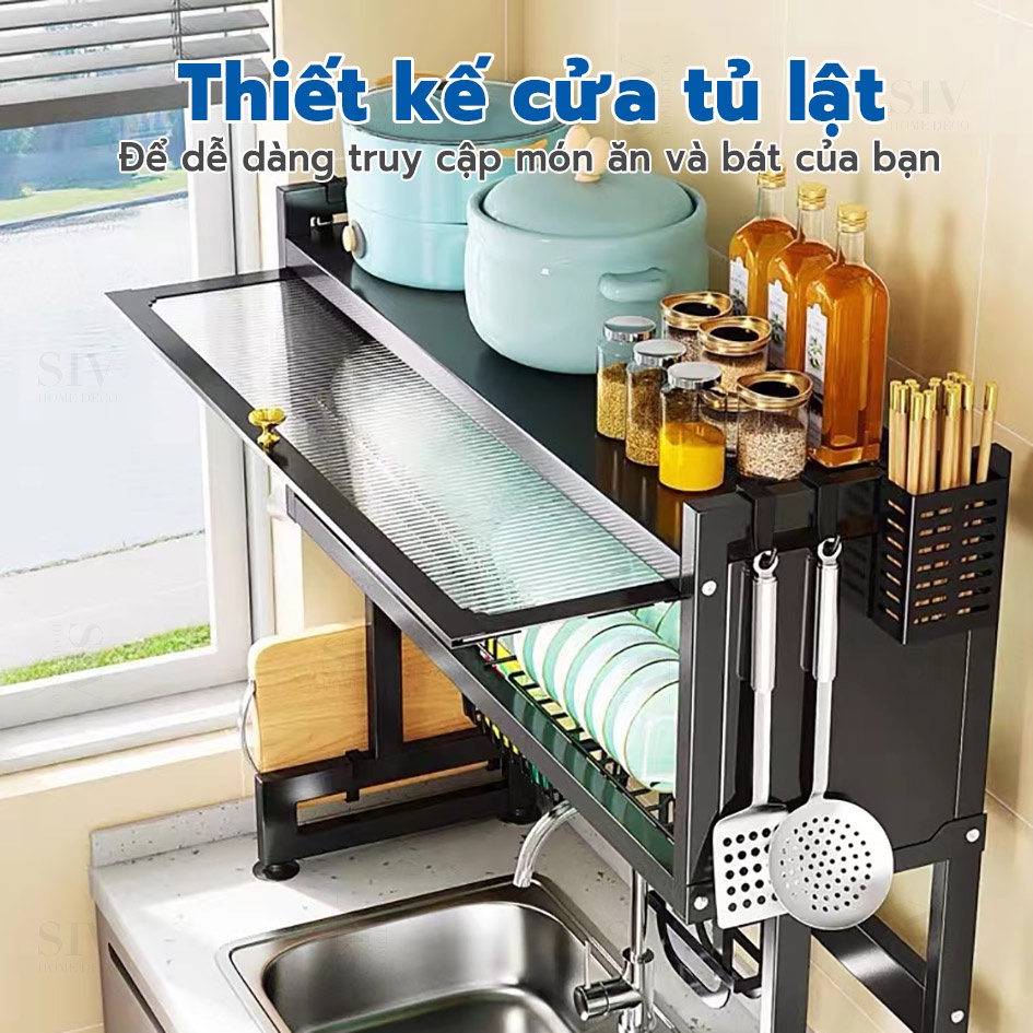 SIV kệ chén có nắp đậy ,Đa Năng Thông Minh Nhà Bếp Trên Bồn Rửa 2 màu