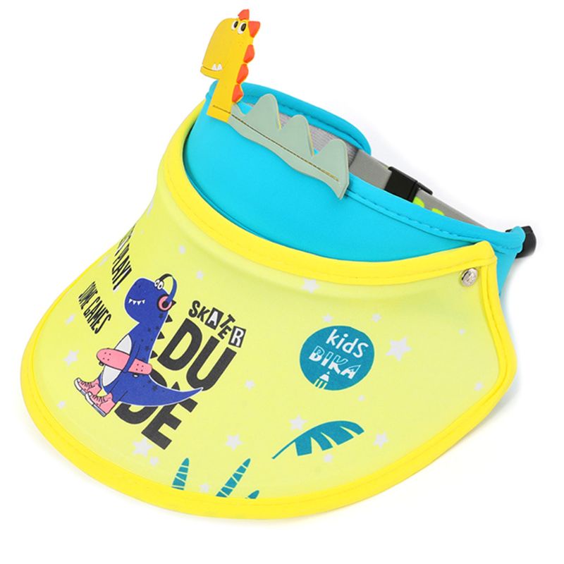 Mũ Chống Nắng Vành Rộng Hở Chóp Thoáng Khí In Họa Tiết Khủng Long Hoạt Hình Có Thể Điều Chỉnh Cho