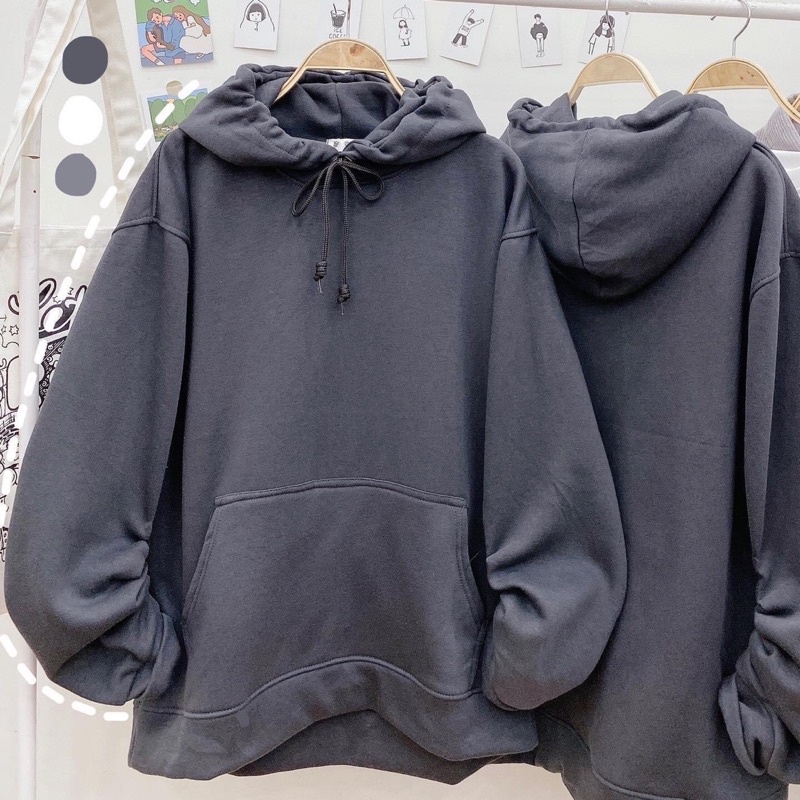 Áo Hoodie Nỉ Bông Trơn màu XÁM XANH/XÁM CHUỘT  Nam nữ unisex form rộng/Áo khoác hoodie có nón