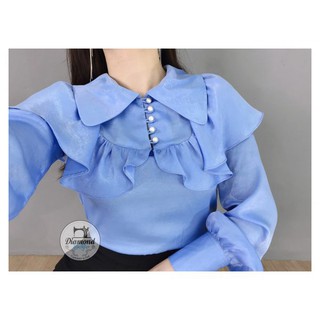 Áo sơ mi nữ dài tay công sở cổ sen bèo xếp ly