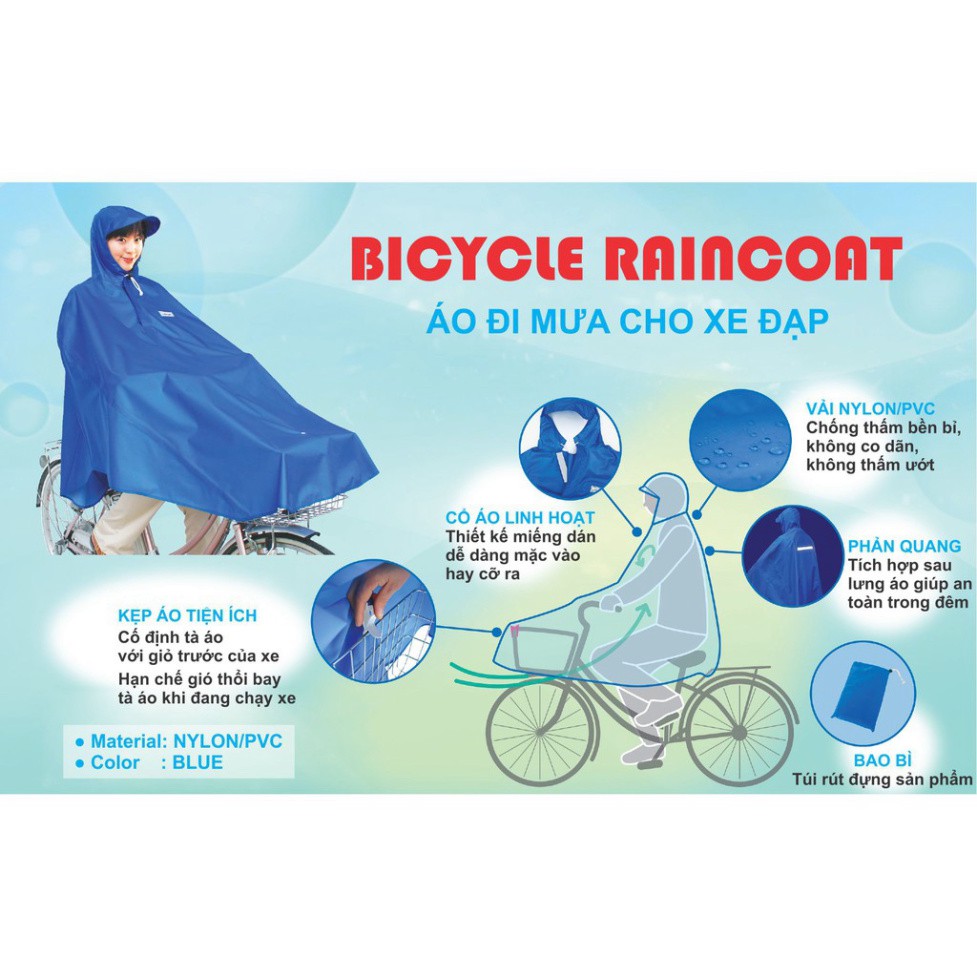 (MUA NHIỀU GIẢM GIÁ) MUA 2 CÁI GIẢM 28K Áo mưa đi xe đạp – Bicycle raincoat