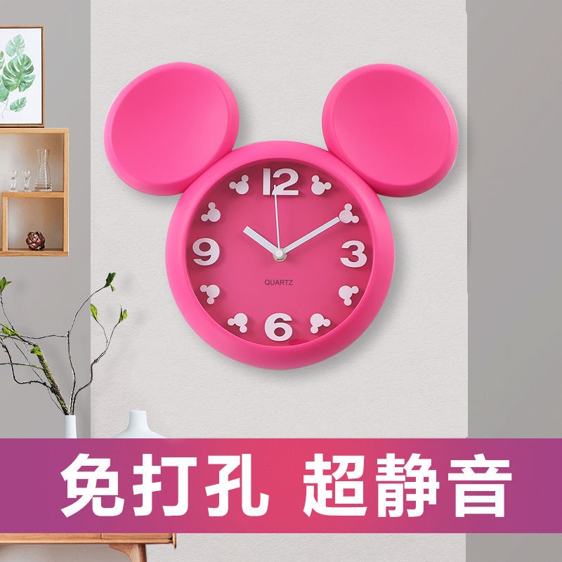 Đồng hồ trang trí trẻ em. Đồng Hồ Treo Tường Hình Chuột Mickey Ba Chiều Không Ồn Trang Trí Phòng Khách / Phòng Ngủ Cho Bé