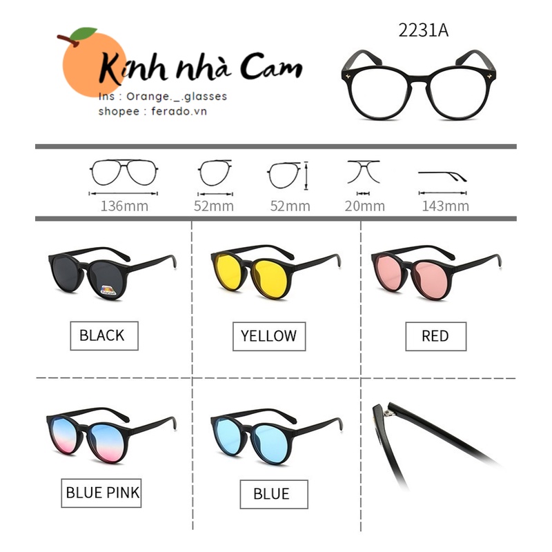Kính Đa Năng 5 IN 1 Gọng Tròn 2231A, Mắt Kính Râm Cận Đa Tròng Nam Châm Tháo Lắp Dễ Dàng Tặng Kèm Bao Da - FERADO