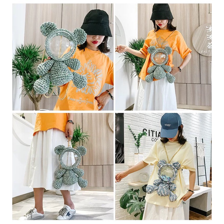 Túi Gấu, Balo Len Hình Gấu Mặt Trong Suốt Tự Làm Có Thể Làm 2 Kiểu Túi Đeo Chéo Và Balo Hot Tiktok