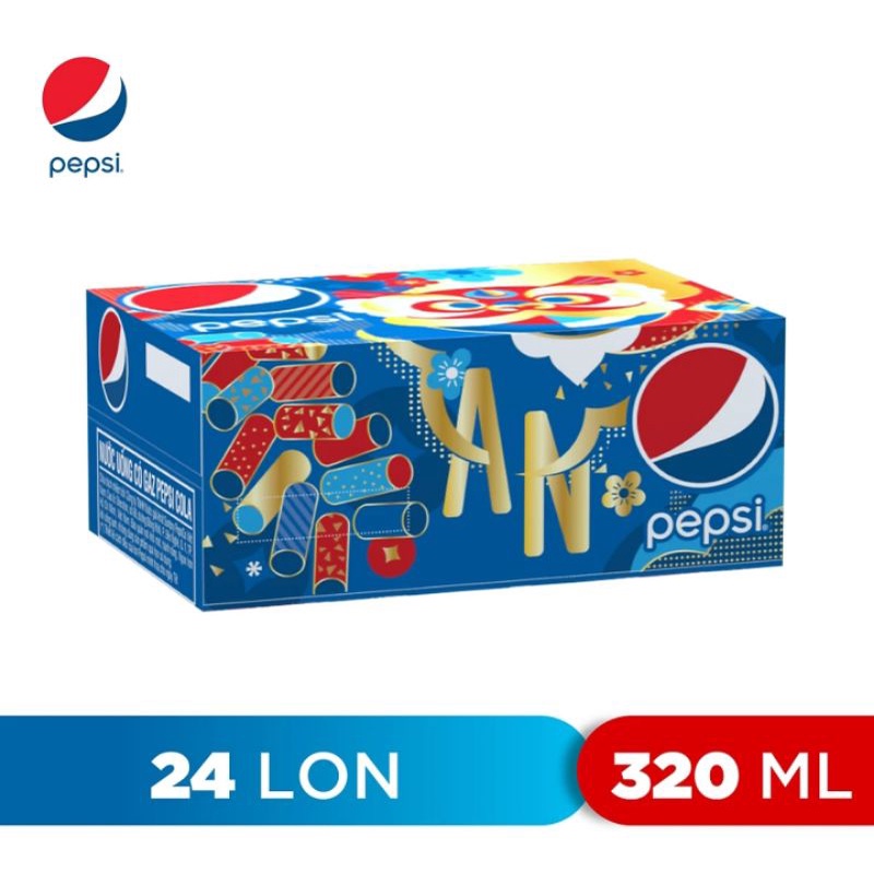 (Thùng 24 lon) Nước ngọt Pepsi Lon 320ml  (Date 2023)