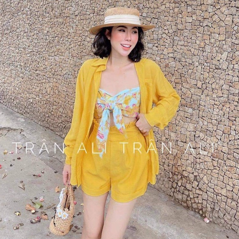 Set 3 Món Quần Short Đi Biển Kèm Cúp Ngực Cực Chất