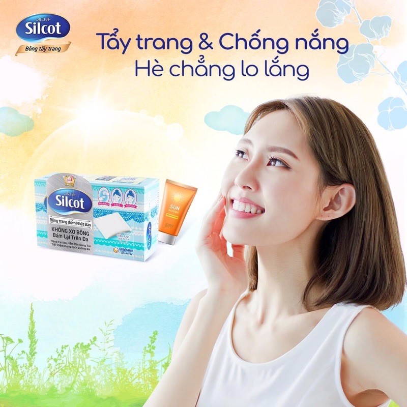 Bông tẩy trang Silcot Nhật Bản Hộp 82 miếng/66 miếng cao cấp xanh lá - Silcot Unicharm [siêu rẻ] tẩy sạch sâu