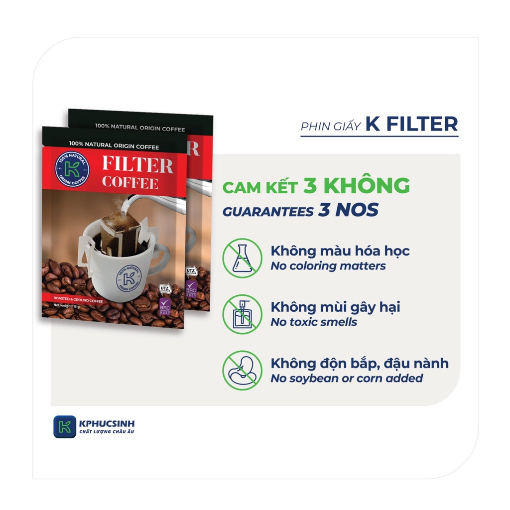 Cà phê nguyên chất phin giấy Filter KCOFFEE hương vị thơm ngon 105g/hộp KPHUCSINH - Hàng Chính Hãng