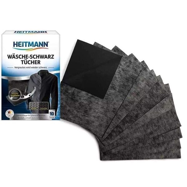 Giấy giặt đen, Giấy nhuộm màu quần áo HEITMANN, hộp 10 miếng nội địa Đức 100% chính hãng