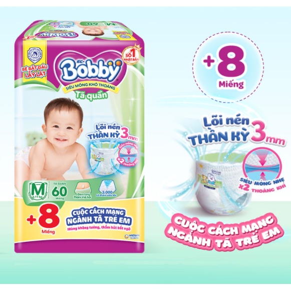 tã quần bobby size M60 tặng 8 miếng