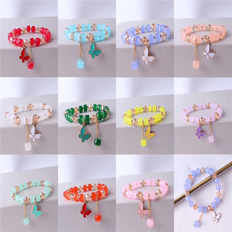 ✨✨Vòng tay chuỗi hạt pha lê nhiều màu hình hoa cúc/bướm thời trang ngọt ngào cho nữ