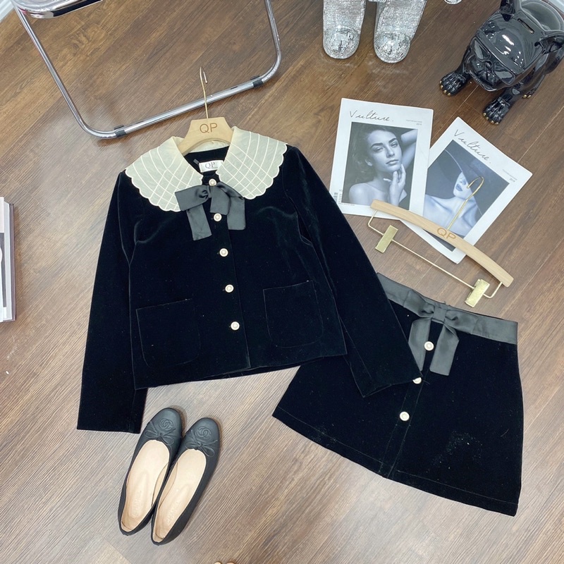 Sét nhung cổ tơ kính thêu siêu xinh | BigBuy360 - bigbuy360.vn