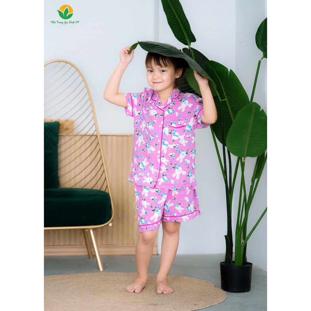 Bộ pyjama lanh mặc nhà bé gái quần đùi, áo cộc VT B63.2019