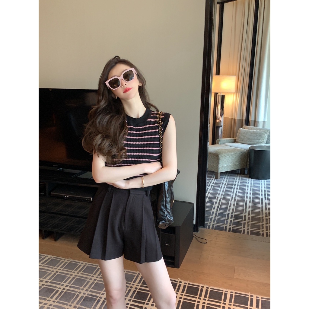 Áo Hai Dây Dệt Kim Kẻ Sọc Thời Trang Mùa Hè Cho Nữ