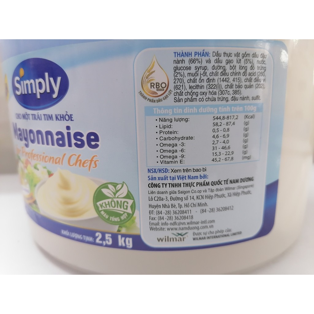 [XÔ 2.5 Kg] XỐT MAYO [VN] SIMPLY Mayonnaise for Professional Chefs