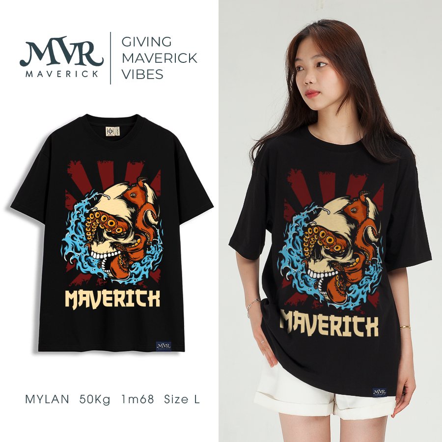 Áo thun đầu lâu bạch tuột Maverick nam nữ phong cách unisex size rộng tay lỡ localbrand MVR BB4316