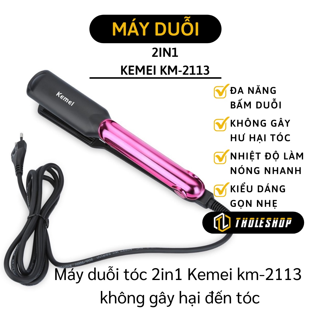 Máy Duỗi Tóc - Máy Làm Thẳng Tóc Kemei KM-2113 Đa Năng 2in1 4 Mức Chỉnh Nhiệt 6111