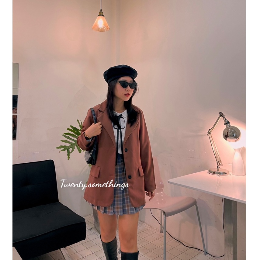 Áo Blazer Nâu Đất 2 Lớp (ảnh thật/sẵn/video)