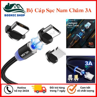 Cáp sạc bọc dù 3 đầu, dòng cáp sạc hít nam châm 3 đầu sạc điện thoại iphone samsung oppo, cáp sạc 2.5a