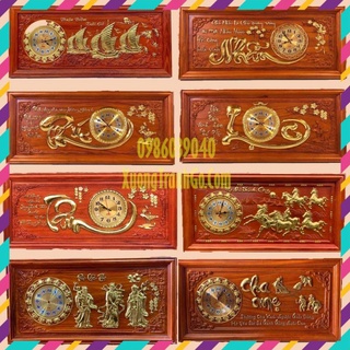 Tranh đồng hồ gỗ hương đỏ nam phi giá xưởng - điêu khắc nguyên tấm thư pháp câu đối cha mẹ, tâm, phúc, đức, tài lộc