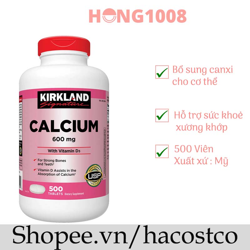 [Mẫu Mới ] Viên Uống Calcium 600mg + D3 Của Kirkland 500 viên Canxi Kirkland