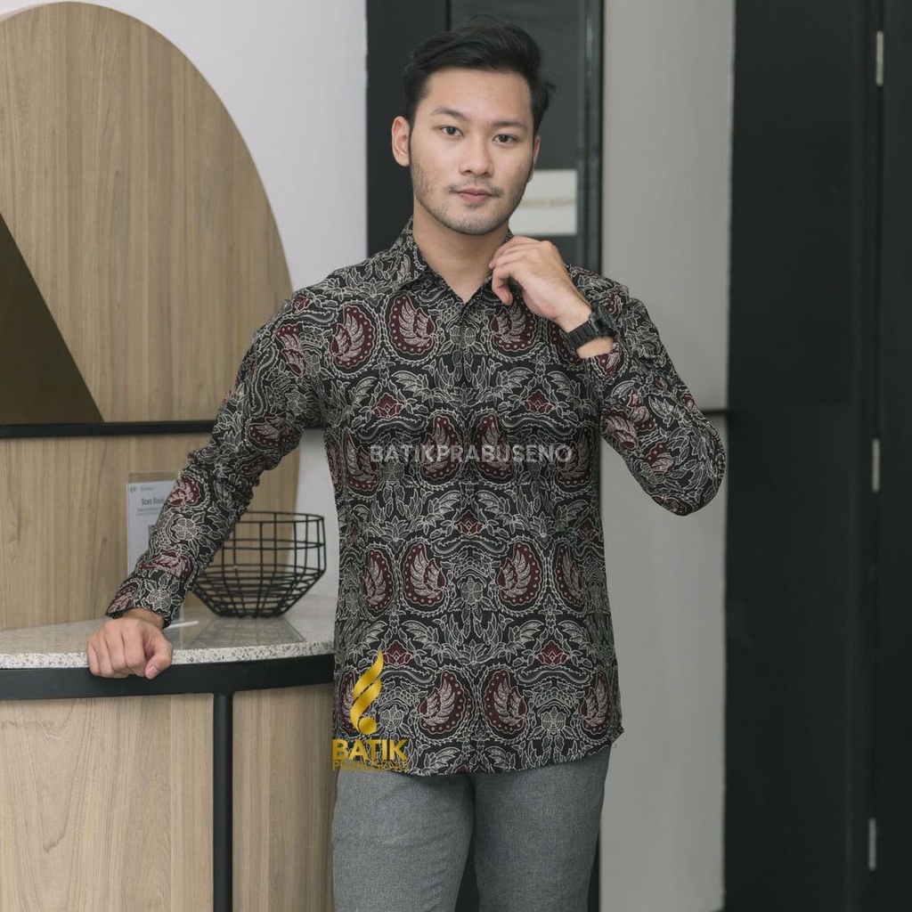 (Original) Áo Sơ Mi Cotton Tay Dài Dáng Ôm In Họa Tiết Batik Chính Hãng Ori Prabuseno Jumbo Cao Cấp Cỡ Lớn Cho Nam Sang Trọng Cho Nam