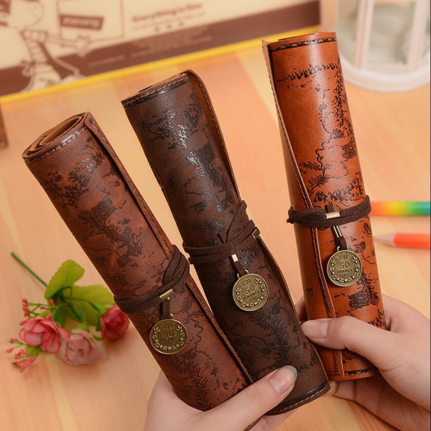 Túi Đựng Bút Bằng Da Canvas Cỡ Lớn Họa Tiết Bản Đồ Kho Báu Sáng Tạo Ốp