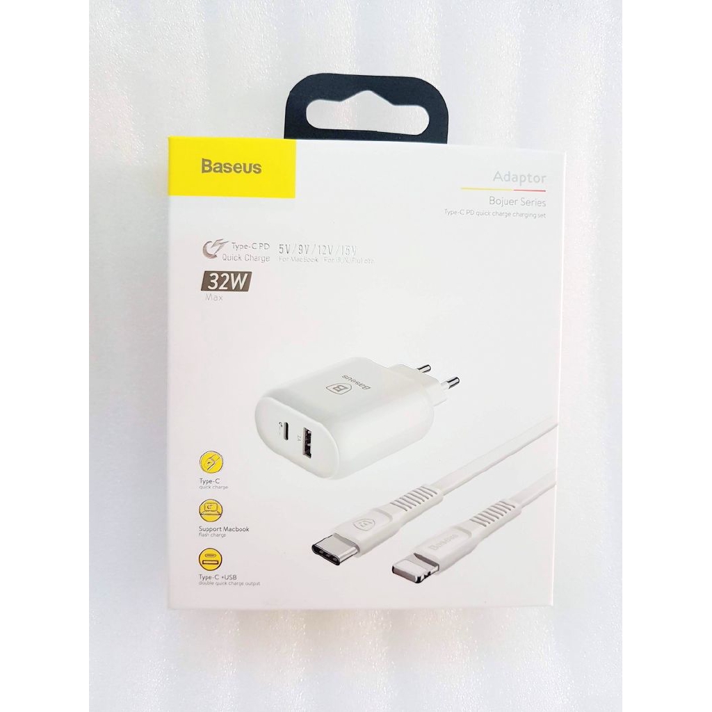 Củ Sạc Nhanh 2 Cổng 1 Type C Q3.0 32w Cho Laptop Macbook - Iphone 1 Cổng Usb 1a hãng Tặng 1 Cáp Baseus