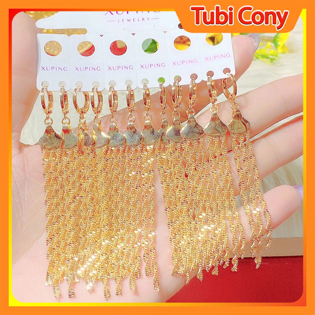 Bông Tai Nữ Mạ Vàng Ba Dây Xoắn Tua Rua 07.011022