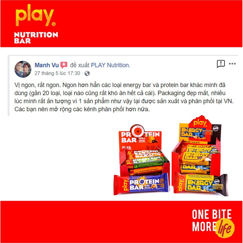 Thanh Dinh Dưỡng PLAY Protein Bar Vị Bơ Đậu Phộng - Bánh Giảm Cân Tăng Cơ Hộp 12 Thanh