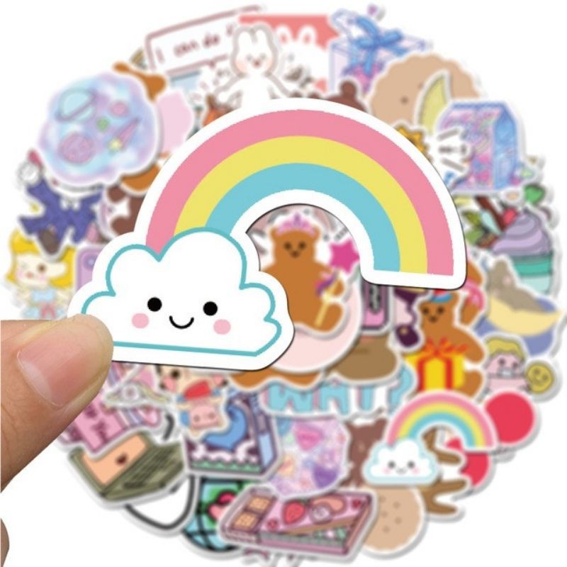 Sticker dán mũ bảo hiểm, hình dán chống nước, sticker dán laptop, điện thoại hình thỏ sét 50 miếng