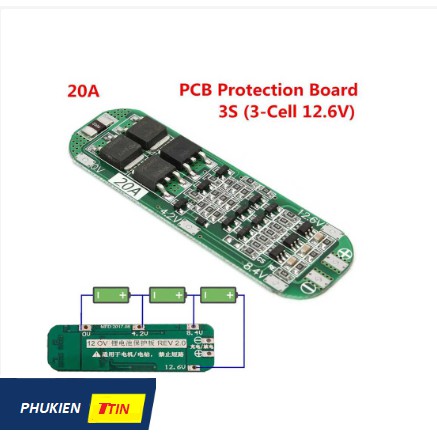 Mạch sạc và bảo vệ pin 3S dòng 20A dùng cho các loại pin Lithium, Lion