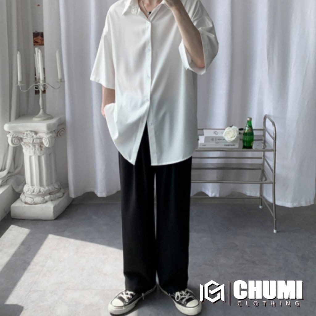 Áo sơ mi tay lỡ CHUMI unisex basic nam nữ vải lụa phong cách hàn quốc ullzang cm028