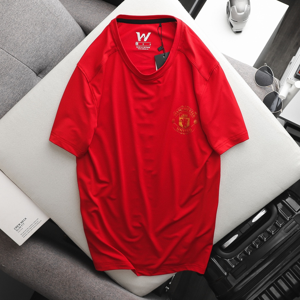 Áo phông thể thao Wilwol, in logo MU, vải Cotton xuất xin, chuẩn form, màu trắng