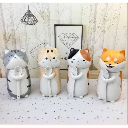 Cốc gốm sứ cao cấp hình mèo cute, hình chó siba dễ thương