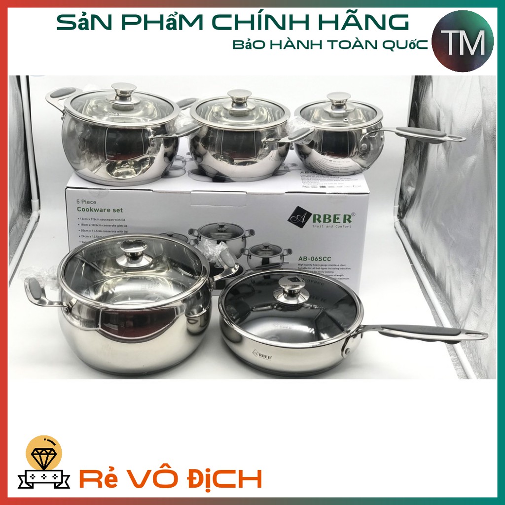 Bộ nồi Arber 5 món Inox 304 - Hàng Đức,bảo hành chính hãng 12 tháng