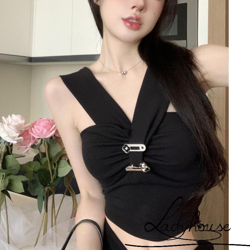 Áo Crop Top Hai Dây Cổ Chữ V Màu Trơn Thời Trang Dành Cho Nữ