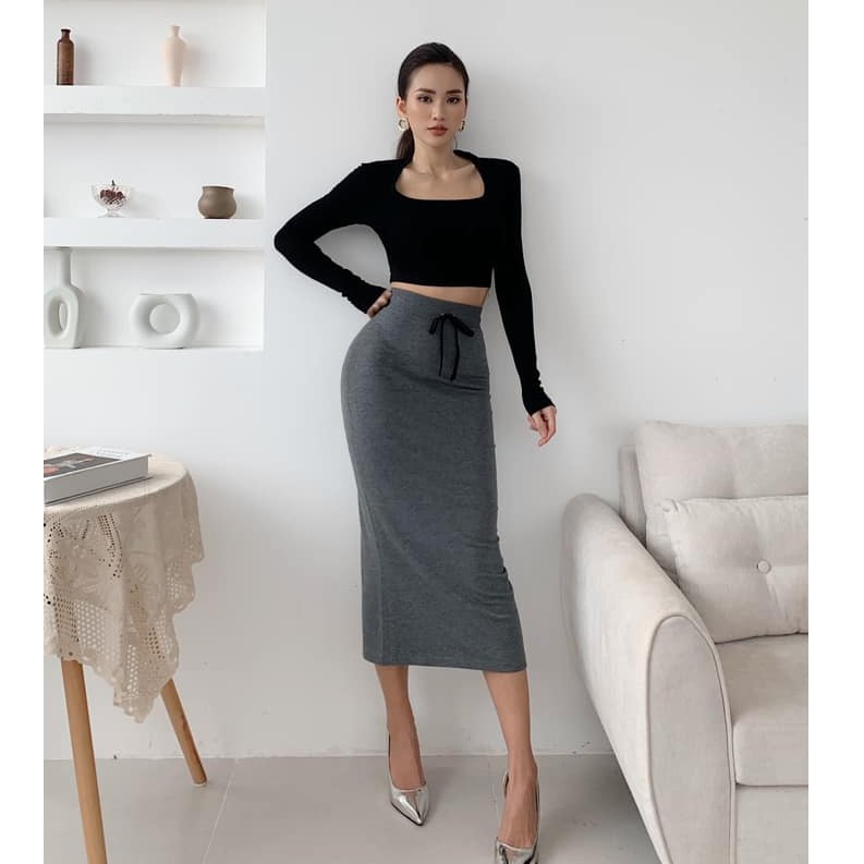 Chân Váy Cotton Da Cá Dáng Dài Nữ Busy Xẻ Vạt Sau CVDC2 | BigBuy360 - bigbuy360.vn