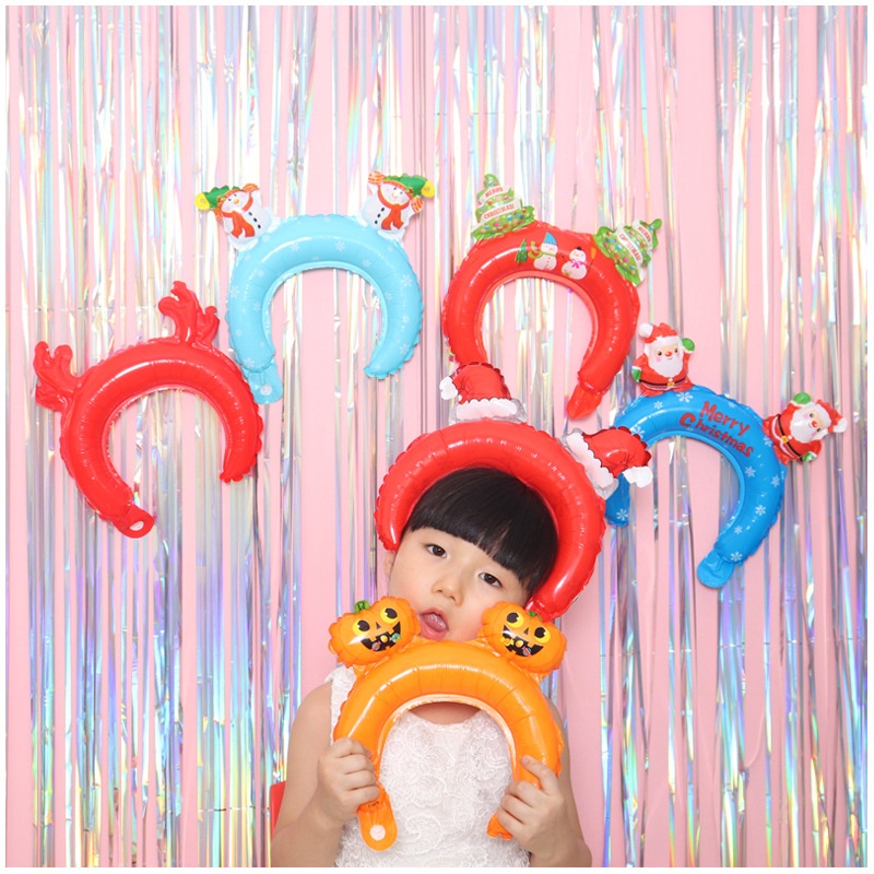 Băng Đô Bơm Hơi Bằng Lá Nhôm Họa Tiết Hoạt Hình Dễ Thương Trang Trí Tiệc Giáng Sinh /
